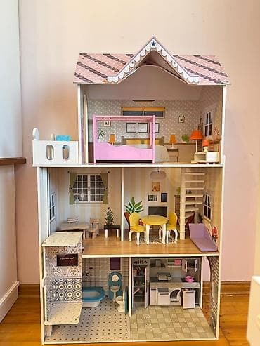 dekor qrup: Taxta kukla evi – çoxmərtəbəli, mebellə - Material: möhkəm taxta — 1