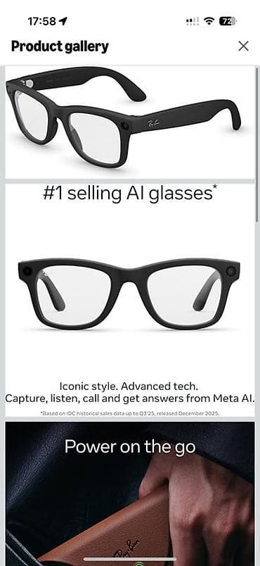gün eynekleri: Məhsul: Ray‑Ban | Meta ağıllı eynəklər (Wayfarer/Headliner/Skyler — 2