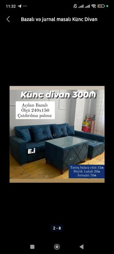 metbex divani: Künc divan, Yataq otağı üçün, Qonaq otağı üçün, Mətbəx üçün, Parça, Bazalı, Açılan, Kitab — 5