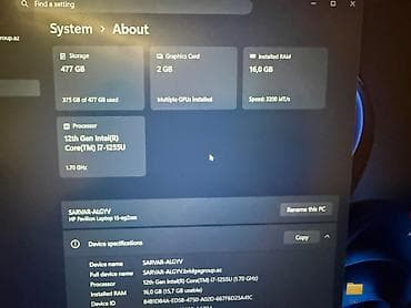 HP Pavilion 15 noutbuk Texniki xüsusiyyətlər: - Ekran: 15.6" geniş