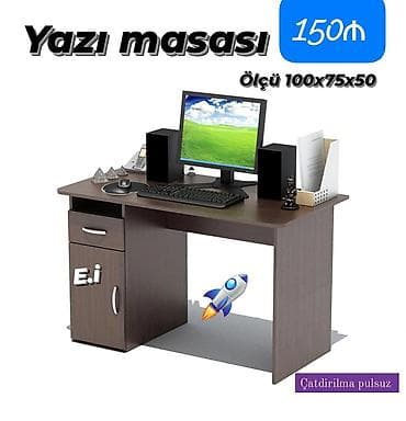ucuz ofis masaları: Düz masa, Stulsuz, Polkalı, Siyirməli, Sadə laminat — 1