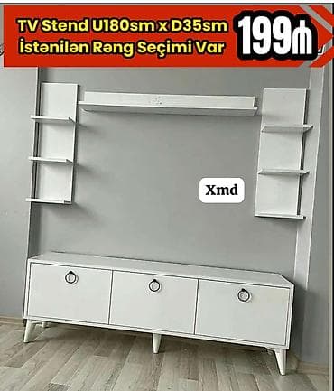 televizor mebelleri: TV stendi və asma rəflər dəsti - Ölçü: U 180 sm x D 35 sm - Rəng — 1