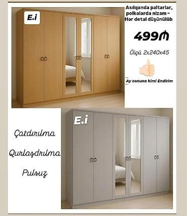 gardirob: Geniş tutumlu 5 qapılı gardirob – asılqan bölməsi və səliqəli — 1