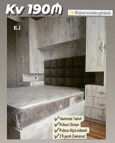 Yataq otağı üçün fərdi dizaynlı dəst – şkaflı konsktruksiya və yumşaq