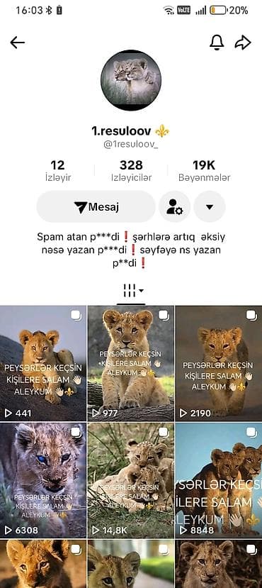 Xidmət: Instagram/TikTok səhifəsi – @1resuloov_ Qiyməti 5 manat Məzmun