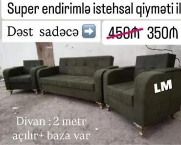 asma kreslo: Divan-kreslo dəsti - Rəng: tünd yaşıl - Dəst tərkibi: 1 ədəd 2 — 1