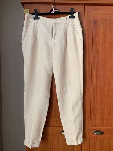 женские черные брюки: Zara, б/у, лён, женские брюки, размер S/M — 1