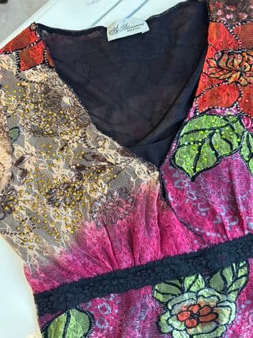 женская шифоновая блуза: Bluemarine brend markalı, qısaqol, çiçək naxışlı bluz. V-yaxa kəsimi — 3