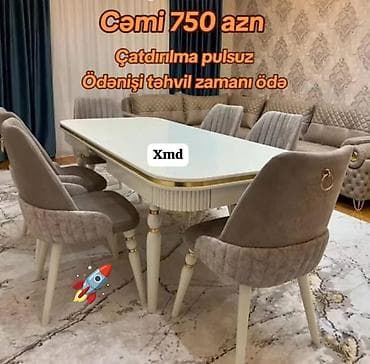 Yemək dəsti – ağ rəngdə zərif masa və yumşaq oturacaqlar - Masa — 1