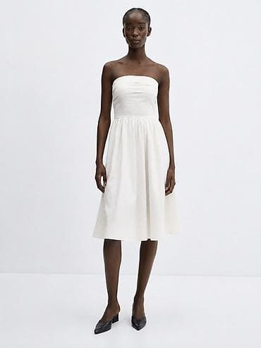 sumqayitda don: Ağ rəngli strapless (askısız) midi don - Diz uzunluğunda, A-kəsim — 1
