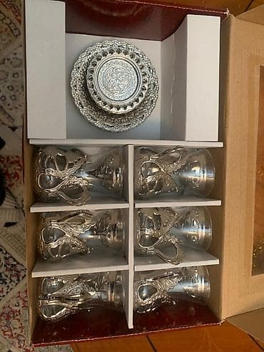 dekor saatlar: Çay dəsti, rəng - Qızılı, Şüşə, 6 nəfərlik — 1