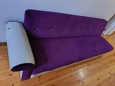 divan mini: Bənövşəyi rəngdə yumşaq parça ilə üzlənmiş rahat divan — 6