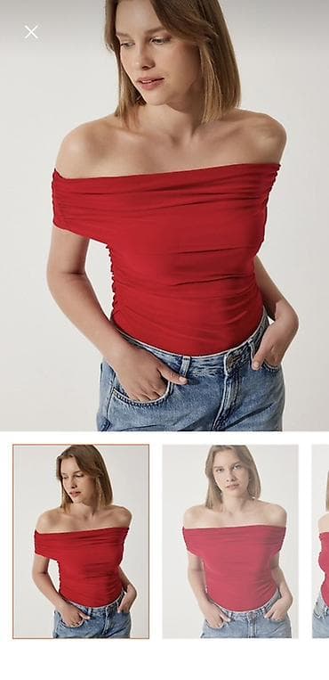 ilham eliyev saati: Qadın üçün çiyinləri açıq qırmızı top - Stil: Off-shoulder (çiyinləri — 3