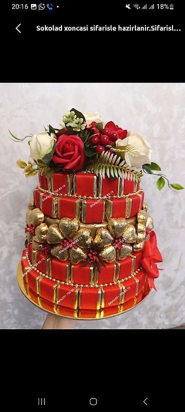 gül sekilleri: Sifarişlə hazırlanmış şokolad xonçaları - Üçmərtəbəli, dekorativ — 1