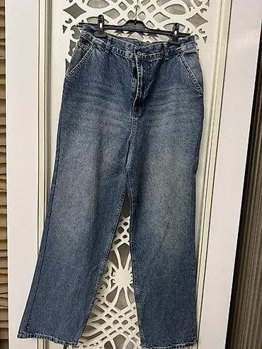 Geniş kəsimli mavi cins şalvar - Material: klassik denim (pambıq