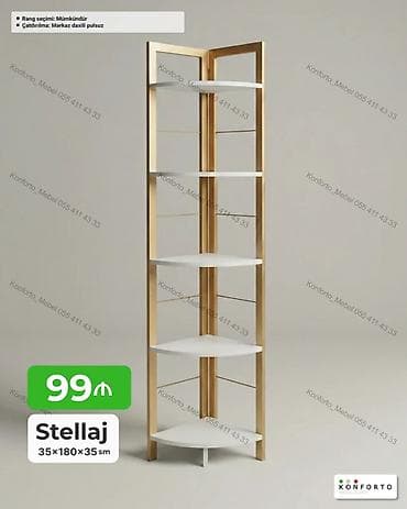 taxta ref: Stellaj – künc rəf sistemi Ölçü: 35×180×35 sm Qiymət: 99 ₼ — 1