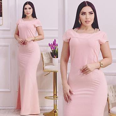 Zərif qadın geyimləri kolleksiyası - Uzun pudra rəngli ziyafət donu