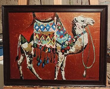 Məhsul: Orijinal yağlı boya tablo – “Bəzəkli dəvə” motivi - Texnika