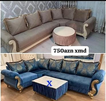 islenmis kunc divani: Künc divan dəsti - Klassik dizaynlı, qızılı oyma dekorlu qol — 1