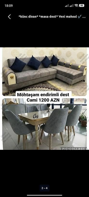 Künc divan + masa dəsti - Dəst tərkibi: L formalı künc divan və 1 lalafo.az -da Künc divan + masa dəsti - Dəst tərkibi: L formalı künc divan və 1