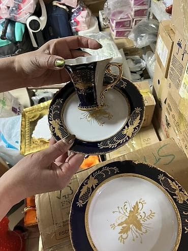 Çay dəsti, rəng - Göy, Farfor — 4