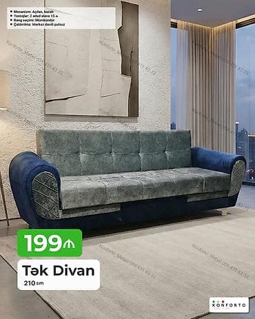 yer divanlari: Tək Divan – 210 sm - Mexanizm: açılan, bazalı (yataq funksiyası və — 1