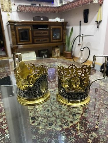 cay servis: Çay dəsti, rəng - Qızılı, Metal — 4