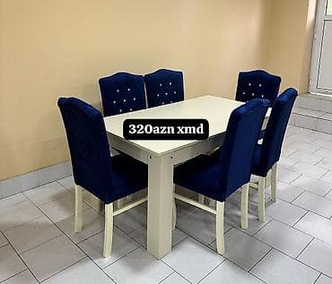 dosek matras satisi: 6 nəfərlik yemək masası dəsti - Komplekt: 1 masa + 6 yumşaq — 7