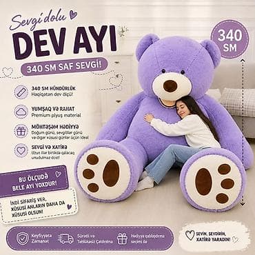 🐻 340 sm Nəhəng Teddy Ayı💜 📏 Hündürlüyü: 340 sm (3 metr 40 sm) ⚖️