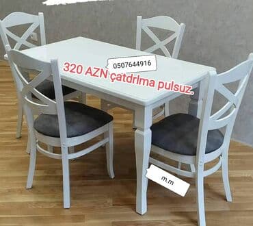 ders masaları: Mətbəx üçün, Yeni, Açılmayan, Dördbucaq masa, 4 stul — 6