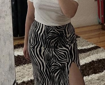 Zebra naxışlı yubka - Model: qara-ağ zebra printli midi yubka -