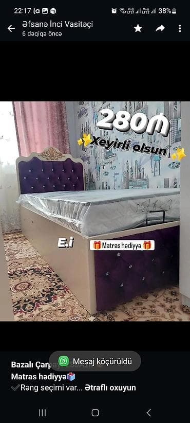 *Bazalı Çarpayı 280Azn 💥* *Matras hədiyyə🎁* ✔️Rəng seçimi var Ölçü — 1