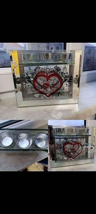 Şamlıq dekor seti – güzgü çərçivəli, 3 ədəd şam qabı ilə - Material