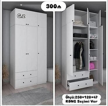 paltar refi: Ağ rəngli çoxfunksiyalı paltar şkafı - Ölçü: 250×120×47 sm (şəkildə — 1