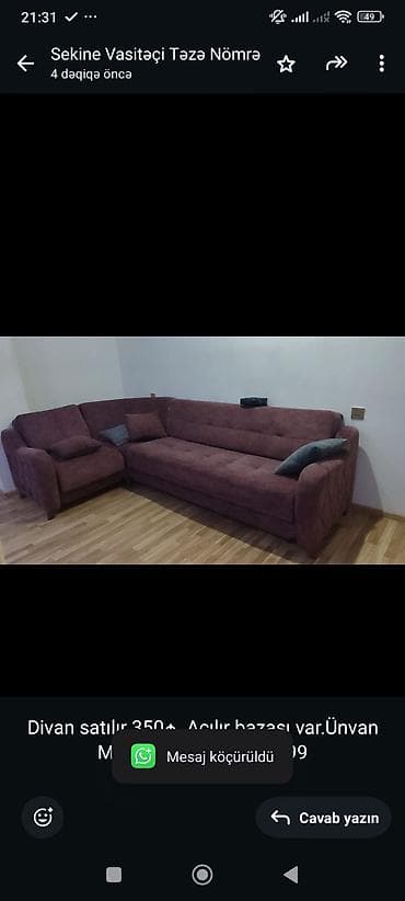 Divan satılır 350₼. Açılır bazası var.Ünvan Masazır. 9272. Fatimə99