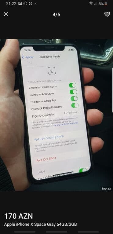 apple qulaqlıq qiymeti: IPhone X, 64 GB, Space Gray, Simsiz şarj — 5