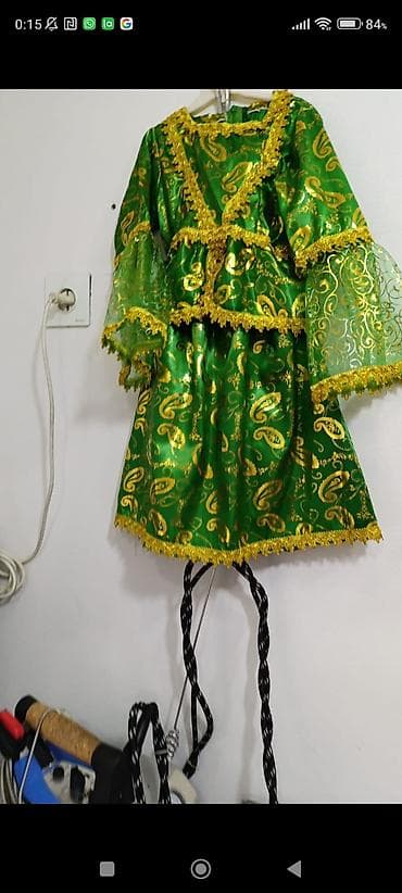 Uşaq ayaqqabıları: Yaşıl-qızılı milli rəqs/geyim dəsti - Parlaq yaşıl parçadan — 1