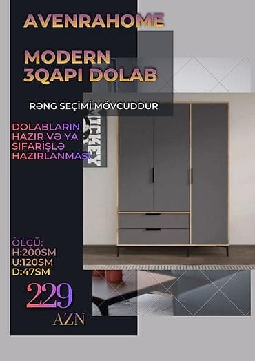 taxta dolab: Yeni, 3 qapılı, Siyirməli, Ağ, Digər material, Açılan, Düz dolab — 7