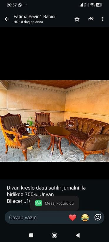 divan satisi: Divan kreslo dəsti satılır jurnalni ilə birlikdə 700₼. Ünvan — 1