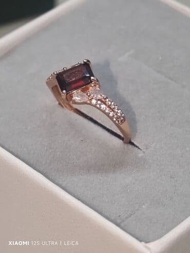 tək qaş uzuk: Üzük, Gümüş, 925 Əyar, Qranat — 2