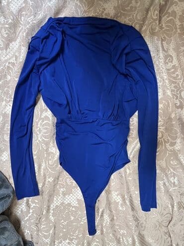 bej bodilər (pudra rəng bodilər): Mavi rəngli uzunqol bodi - Parlaq kobalt-mavi ton - Uzun qol, qapalı — 1