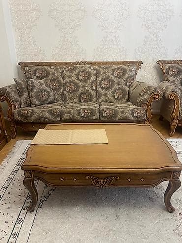 vitrin mebel sifarişi: Qonaq desti Temiz taxtadan Divan 2 kreslo jurnalni masa və kamot — 3