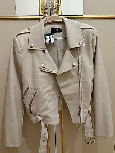 Krem rəngdə dəri pencək. Etiketdə L yazılıb amma Xs və S xanımlar üçün — 2