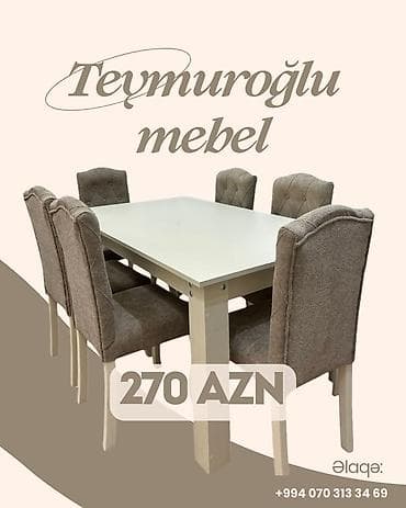 Dördbucaq masa, 6 stul