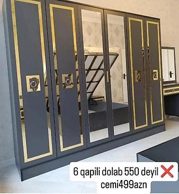 Новый, 6 дверей, С зеркалом, Серый, Распашной, Прямой шкаф at lalafo.az Новый, 6 дверей, С зеркалом, Серый, Распашной, Прямой шкаф
