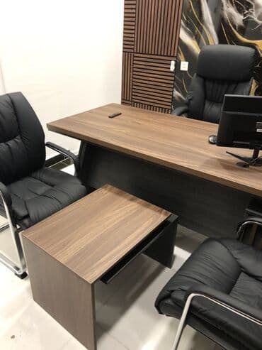 iki nəfərlik yazı masası: Ofis mebel dəsti Tərkib: - Direktor masası: geniş iş səthi, ağac — 3