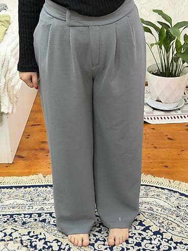 svitir: Qadın geniş kəsimli şalvar – boz rəng - Model: Yüksək belli, ön — 1