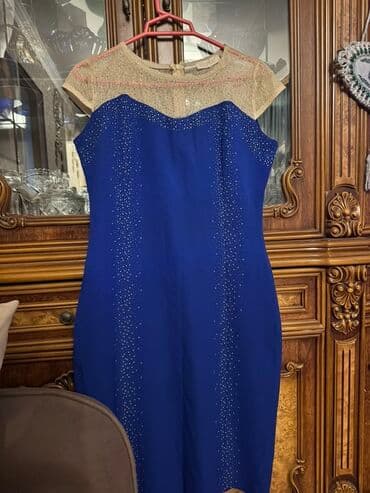 sifon koynekler: Zərif kokteyl/gecə geyimi - Rəng: safir mavisi gövdə, şampan-qızılı — 3