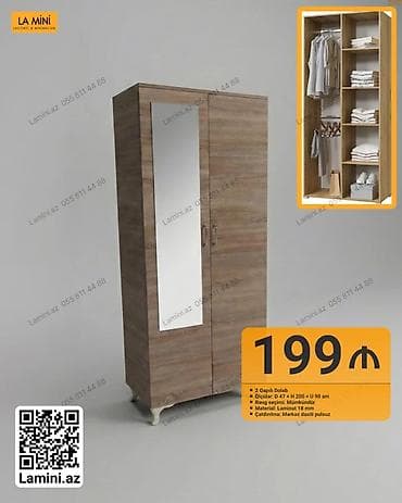 panelər: İki qapılı paltar dolabı – LA MINI - Model: 2 qapılı dolab - Ölçülər — 1