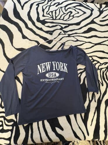 женская футболка вышиванка: Unisex uzunqol köynək - Rəng: tünd göy - Ön çap: “NEW YORK USA – — 1